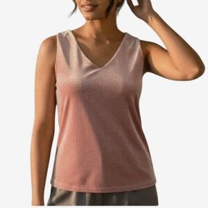 White House Black Market Pink Velvet V Neck Top Large